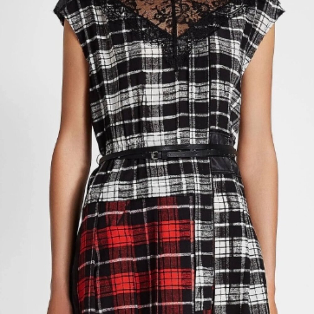 Marc Jacobs Lace-trimmed Plaid Silk-chiffon Mini Dress in White/Multi XS $839 - Picture 3 of 7